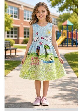 Halabaloo My Daughter Drew Children's Graphic Dress Size 8